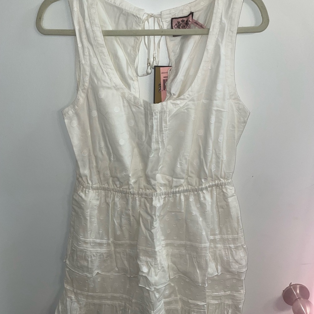 White Sleeveless Dress with Polka Dot Texture